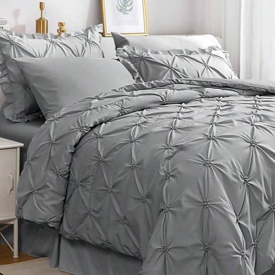 Grey Queen Comforter Set, 7 Pieces Pintuck Comforters, Bed in a Bag, Sheets, Shams Pillowcases