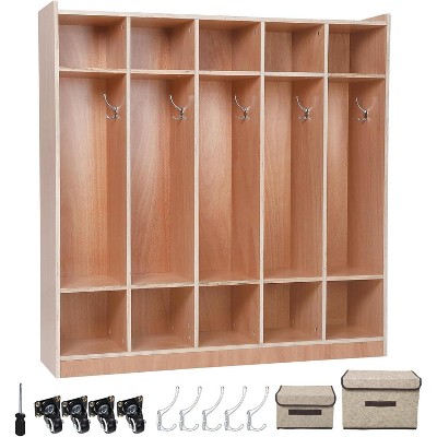 Acekool 5-Section Classroom Coat Locker with 10 Cubbies, 5 Hooks, 2 Storage Boxes & 4 Casters – Organizer for Home, School & Daycare