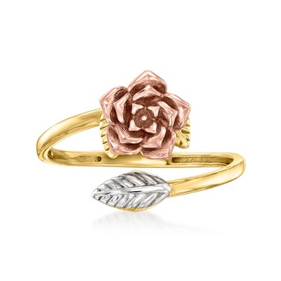Ross-Simons 14kt Tri-Colored Gold Rose and Leaf Bypass Ring