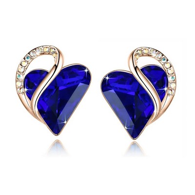 Leafael 18K Rose Gold Plated Love Heart Stud Earrings with Healing Stone Crystal Jewelry Gifts for Women