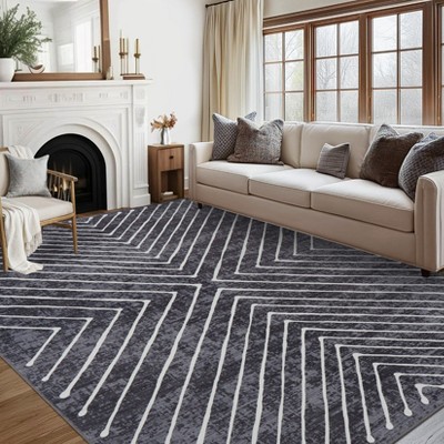 Modern Geometric Area Rug Farmhouse Stripe Area Rug Living Room Stain Resistant Non-Slip Carpet for Bedroom Dining Room