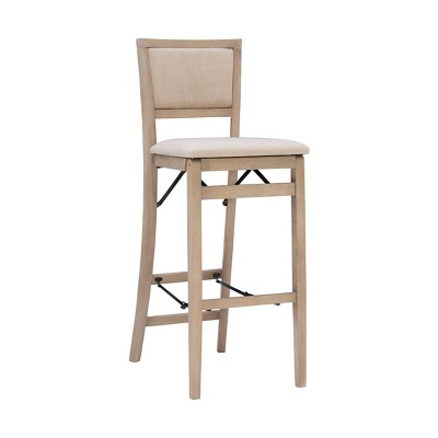 Keira Padded Back Solid Wood and Upholstered Seat Folding Barstool Gray Wash - Linon