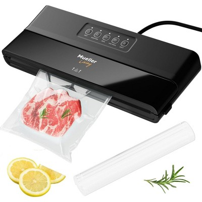 MuellerLiving Vacuum Sealer Machine, Compact Vacuum Sealer Kit with Bags/Roll, LED Light Indicators, Preserve, Marinate, Sous Vide, Black