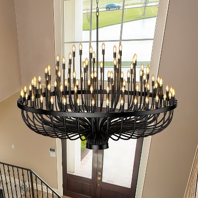 BAOURE Large Black Wagon Wheel Chandeliers 39 Inch, 24 Light Modern Farmhouse Chandelier, Rustic Round Candle chandelier for Dining Room Living Room