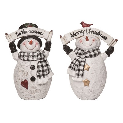 Transpac Rustic Snowman Figurine Set of 2 Resin Christmas Home Decorations for Festive Decor