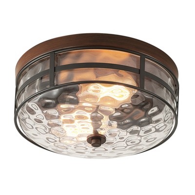 Dewdrop Rustic Flush Mount Ceiling Light with Seeded Glass Shade Farmhouse Industrial Bronze Lighting Fixture