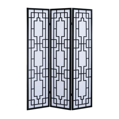 Gulches 70 Inch 3 Panel Black - Border Partitions and Room Dividers Featuring Geometric Lattice Design