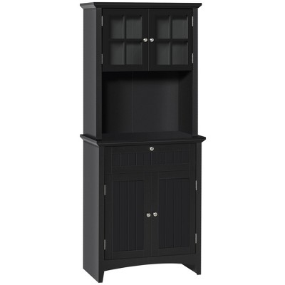 HOMCOM Kitchen Buffet Hutch Wooden Storage Cabinet with Framed Glass Door, Drawer and Microwave Space