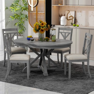 KTMBDW 5 Piece Round Extendable Dining Room Table Set with Chairs for Saving Space Solid Wood Round Kitchen Table Set