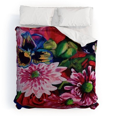 Deny Designs Fine Art by Clau Robles Gil Panel 2 Naranja Sanguinay Flores Comforter Bedding Set Pink