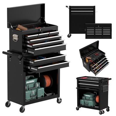 Huxxion 8-Drawer Rolling Tool Box, Lockable Rolling Tool Chest with Wheels
