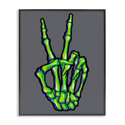 Stupell Industries Green Skeleton Peace Hand Framed Giclee Art