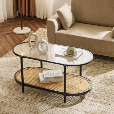 Karl Home White Rattan Oval Coffee Table