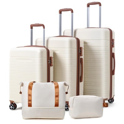 Hard Shell Luggage Sets 5 Piece, Lightweight Hardside Suitcase Set with Spinner Wheels, 20/24/28 Inch Checked Luggage + 2 Bags