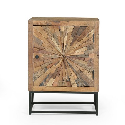 Christopher Knight Home Orem Bohemian Handmade Wooden Nightstand with Metal Legs, Natural/Black