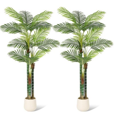 Faux Palm Tree with White Base, Tall Potted Artificial Palm Tree Plant Fake Tropical Plant for Living Room Decor Plants Indoor Outdoor