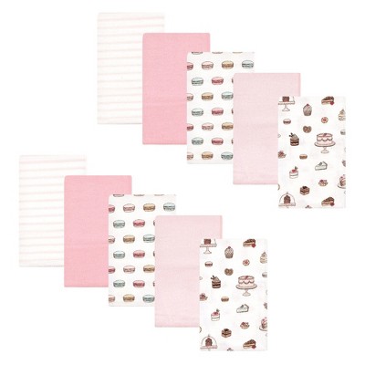 Hudson Baby Infant Girl Cotton Flannel Burp Cloths, Sweet Bakery, One Size