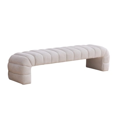 FONTOI 69.7" Modern Upholstered Armless Bed Bench, Ottoman Foot Stool for Living Room and Bedroom, Entryway, Ivory, 20.5"*17.3"*69.7"