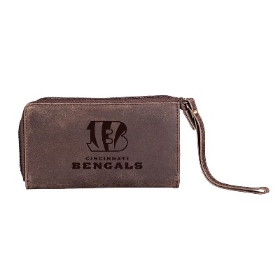 Evergreen NFL Cincinnati Bengals Brown Leather Women's Wristlet Wallet Officially Licensed with Gift Box