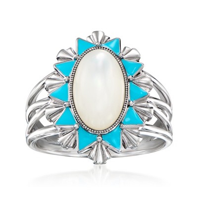 Ross-Simons Mother-Of-Pearl Ring With Blue Enamel in Sterling Silver