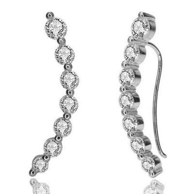 Amy and Annette 14K White Gold Plated Earring Crawler Climber with Crystals