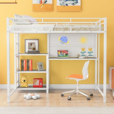 Full Size Loft Bed: Desk, Whiteboard, Storage, Metal Construction