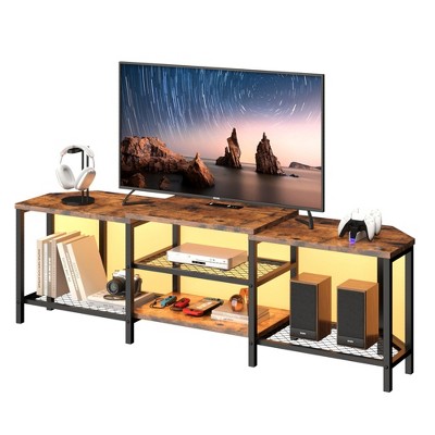 GustoWave Corner TV Stand for 75 Inch TV, TV Media Console Table with 3-Tier Open Storage Shelves & Power Outlet
