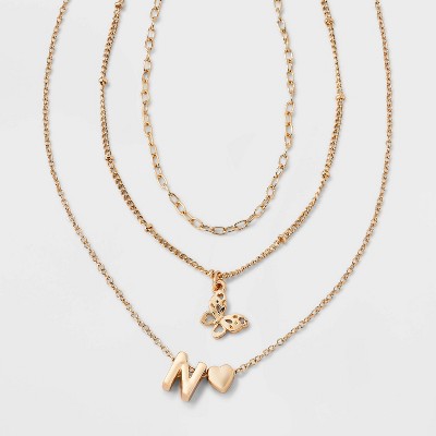 Girls' Initial with Choker and Layered Necklace Set - art class™ Gold