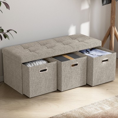 Ornavo Home Collapsible 40" Inch Large Storage Bench Ottoman with Drawers, Perfect for Living Room, Bedroom and Entryway