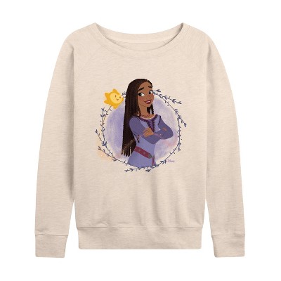 Women's - Disney - Asha & Her Star Lightweight French Terry Wide Neck Long Sleeve Graphic Shirt