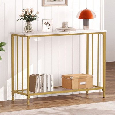 Whizmax Console Table, Sofa Tables Narrow Entryway Table with Glass Shelf and Metal Frame for Living Room, Foyer, Bedroom