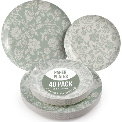 Earthtrends 80 PCS Bird Paper Wedding Plate Service for 40 |10" Dinner Paper Disposable Plates 8" Salad Plates Paper Disposable Plates Yaffa