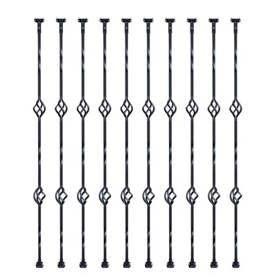 VEVOR Staircase Metal Balusters, 44'' x 1/2" Galvanized Steel Decorative Banister Spindles, 10 Pack Deck Baluster with Hollow Double Baskets