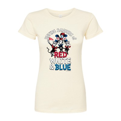 Women's - Dr. Seuss - Cat in the Hat Waving Banners Red White Blue Fitted Graphic T-Shirt