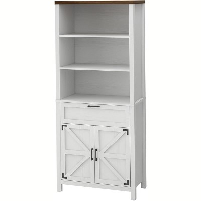 Acekool Farmhouse 6-Shelf Bookcase - Storage Cabinet with Drawer & Adjustable Shelves