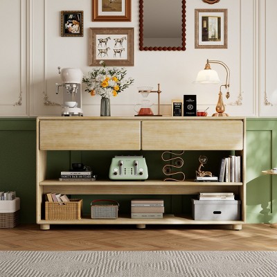 Vintage Entryway Table,Console Table with 2 Drawers And Open Shelves,Solid Wood Storage Console Table for Hallway Living Room-Cuddlewood