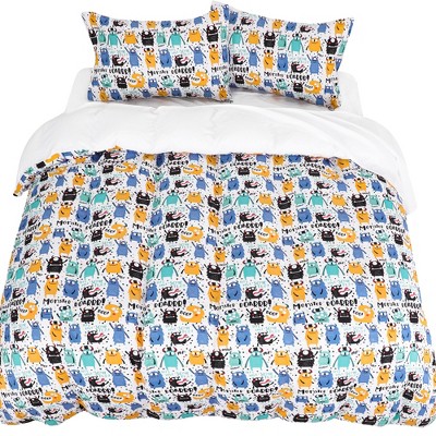 PiccoCasa Kids Polyester Duvet Cover with 2 Pillowcases Fitted Sheet Cartoon Series Pattern Bedding Set 5 Pieces