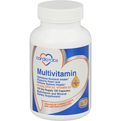 Cardiotabs Multivitamin - Packed with Methylated B Vitamin Complex & Vitamins A, C, E, K + 2000 IU Vitamin D3 - 120 Capsules per Bottle, 60 Day Supply