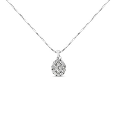 Haus of Brilliance Silver 1 1/2 Cttw Diamond Oval Cluster Pendant Necklace - 18"