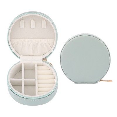 REGALWOVEN PU Leather Mini Portable Compact Round Jewelry Box Display Holder