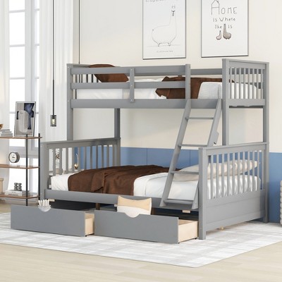 TiramisuBest Twin-Over-Full Bunk Bed with Ladder and Two Storage Drawers, White,Space-Saving Kids & Guest Bedroom Furniture