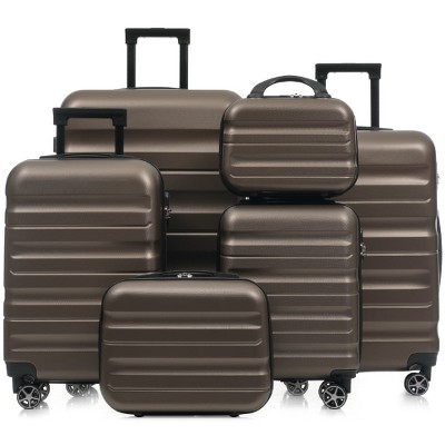 Lyngins 6-Piece Family Hardside Luggage Set – 12" +14" +16" +20" Carry on Luggage, 24" +28" Spinner Suitcases, ABS Lightweight Durable Build