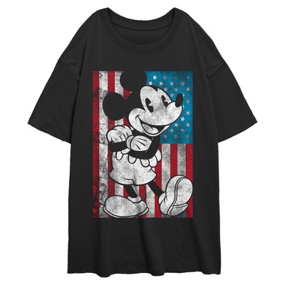 Junior's Mickey & Friends Distressed American Flag Oversized T-Shirt