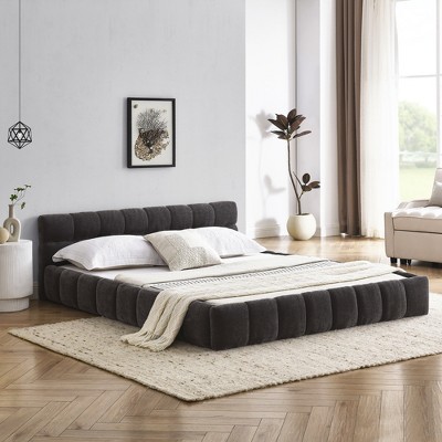 Queen Size Upholstered Platform Bed Frame, Chenille Fabric Grounded Bed with Solid Wood, No Box Spring Needed​ - ModernLuxe