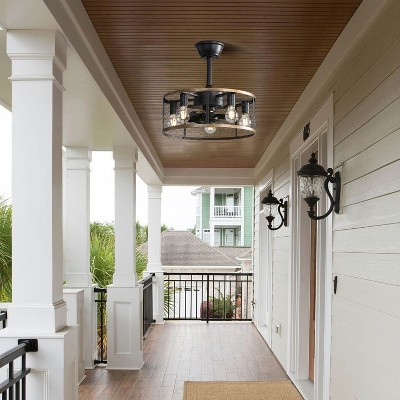 GDFStudio Pueblo 20-Inch Industrial Cage Ceiling Fan with 7-ABS Blades and 5 Lights, Black