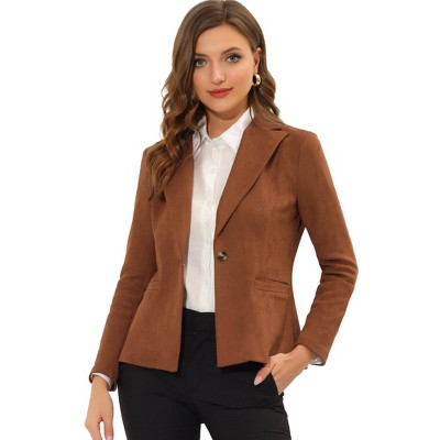 INSPIRE CHIC Women's Lapel Collar Long Sleeve Faux Suede Work Office Blazer