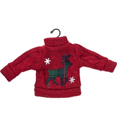 Northlight Ugly Sweater with Plaid Reindeer Christmas Ornament - 8" - Red