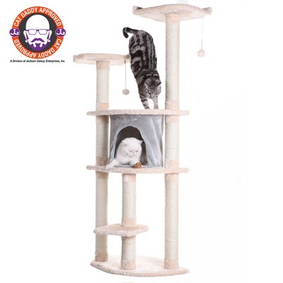 Armarkat 64" Real Wood Cat Tree With Scractch Sisal Post, Soft-side Playhouse,  A6401, Almond