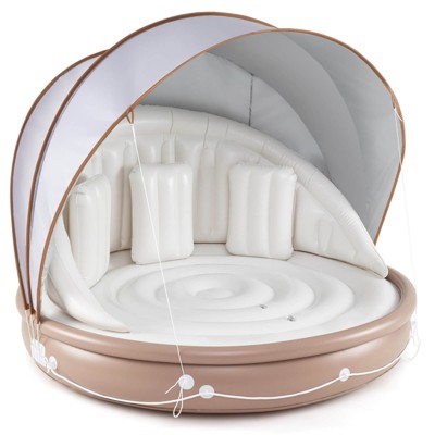 Costway 73" Tanning Pool Lounger Float with Retractable & Removable Canopy SPF50+ White