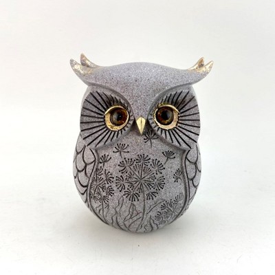 Jiallo Grey Ceramic Owl With Gold Eyes 3x3x3 inches